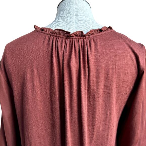 Dolan Womens Blouse Small Ruffled Neck Button Down Long Sleeve Top Brown Casual - Picture 5 of 10